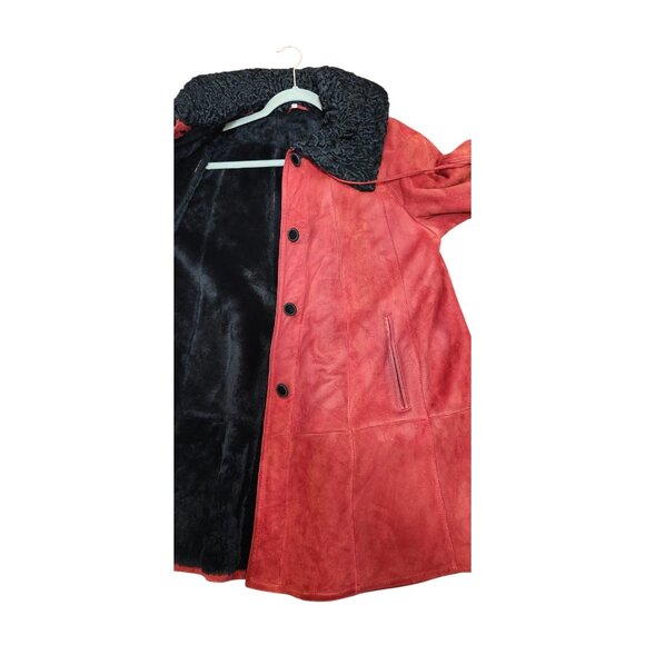 Vintage Red Suede Coat with Black Fur Trim Women’s Winter Jacket Size 40 - Picture 8 of 16